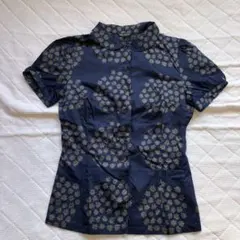 よ*様 marimekko 半袖花柄シャツ ブラウス ネイビー 34 S 〜M程のサムネイル