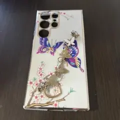 蝶と桜デザインのスマホケースgalaxyS23Ultra