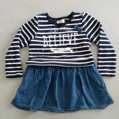 裏起毛ストライプ長袖ワンピース（ネイビー/ホワイト）