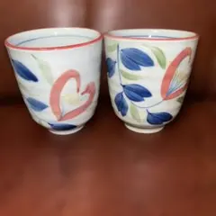 手描き花柄湯飲み2個セット