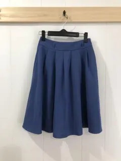 青のフレアスカート ひざ丈 ゴムウエスト　レディースM