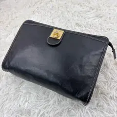 セリーヌ CELINE レザークラッチバッグ 黒 ロゴ金具 ヴィンテージ