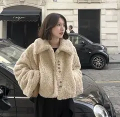 eaphi ECOFUR SHORT JACKET ベージュ ボアジャケット