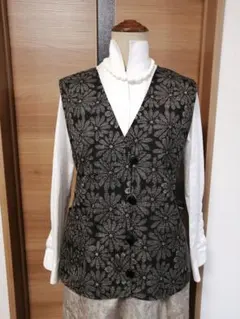 着物リメイクリバーシブルベスト、ワイドパンツ／セットアップ、大島紬、Lサイズ