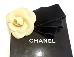 シャネル☆カメリア　リボンブローチ　コサージュ　ヴィンテージ　ベロア　ベルベット