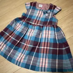 ファミリア　チェック　ワンピース　100 リボン　くま
