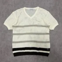 透かし編み 半袖 サマーニット Vネック シティボーイ 古着 レトロのサムネイル