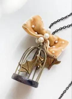 鳥かごネックレス コウモリモチーフ｜ゴシック・アンティーク調 ハンドメイド