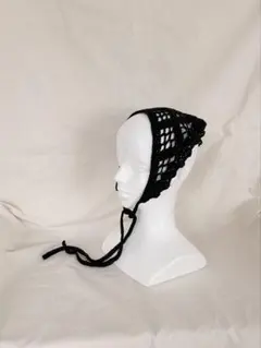 【値下げ】編み物　かぎ編み　バブーシュカ　帽子　イヤーマフ　ハンドメイド　黒