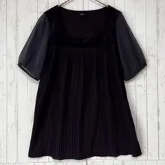 ◆イネド　ベロア　プリーツ　シフォン袖　異素材切り替え　ブラウス