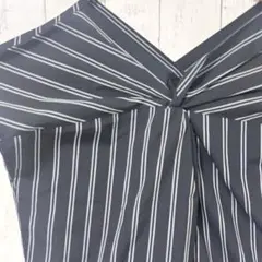 ロペピクニック 紺 M ストライプブラウスカットソー半袖フロントツイストVネック
