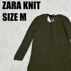 ZARA KNIT リブニット リボンバックデザイン M カーキ系 【350】