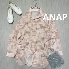【美品】レトロANAPシアーブラウス　総柄シャツ　オーバーサイズのサムネイル