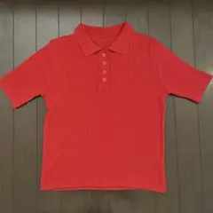赤 リブ半袖ポロシャツニット