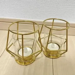 即発送　IKEA イケア キャンドルホルダー ゴールド 2個 LEDキャンドル付