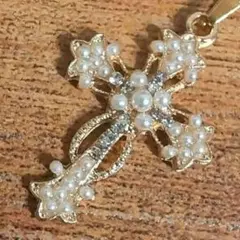 【パールクロスネックレス★ゴールド】ロザリオ十字架クロスゴシックロリータY2K