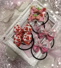 ヘアゴムハート❤︎いちご❤︎うさぎ❤︎ピンク❤︎赤❤︎白レースセット8
