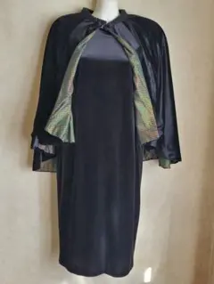 オーダーメイド　ベルベットケープ&ワンピース 　ブラック フォーマルドレス