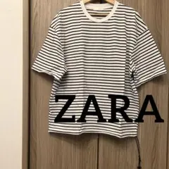 ZARA ホワイト/ブラック ストライプ Tシャツ L