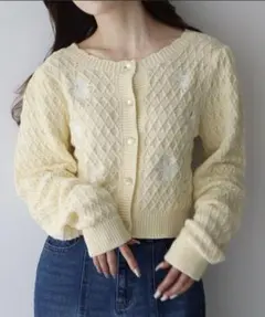 イエローダイヤモンド編みカーディガン