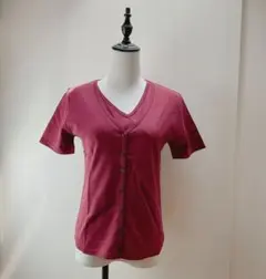 タグ付き新品　バーガンディ L　コットン100%　半袖アンサンブル