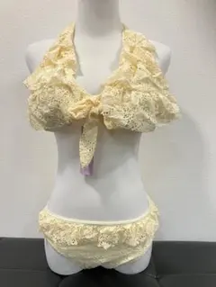 フリル付きレース水着セット（クリーム色）　030 XL