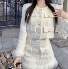 フェザーツイードジャケットメインパン裏地付きスカートセットアップ[pm634]