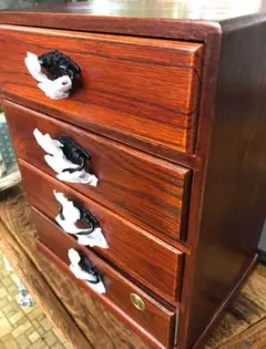 新品　木製4段　卓上ミニチェスト　鍵付き