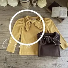 ♦︎新品♦︎Oren⭐︎Mocha ribbon tie T-shirt マスタードＳ