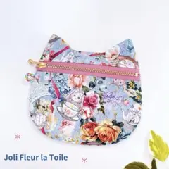 ハンドメイド　ジョリーフルール　マイリトルテイラー　猫ポーチ　フラットポーチ　小 ハンドメイド がま口ミニポーチ ジョリーフルール マイリトルテイラー