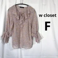 【w closet】ダブルクローゼット 花柄シアーブラウス リボン ピンク Fのサムネイル