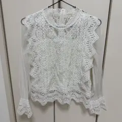 INGNI フラワーレース チュール袖 長袖トップス M オフホワイト