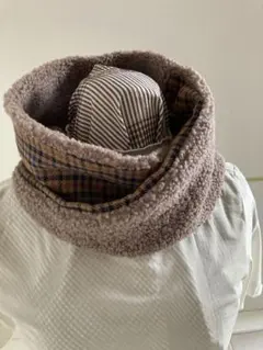 ネックウォーマー チェック柄 ボア ブラウン系