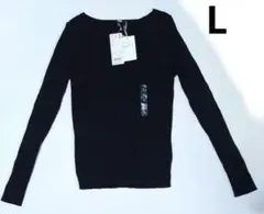 【未使用】UNIQLO コットンカシミヤ ワイドリブセーター L ネイビー