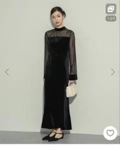 ブラック シースルー袖 パーティードレス