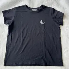 CLASSICAL ELF 胸ワンポイント月刺繍 半袖Tシャツ 黒夏シンプル