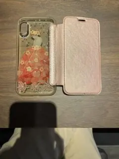 iPhoneX/XS ケース 手帳型 押し花ドレス柄 ピンク レジンハンドメイド