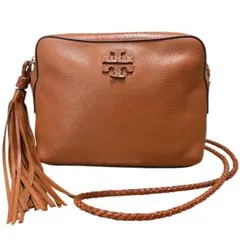 TORY BURCH McGraw タッセル 編み込み レザー 茶 ショルダー