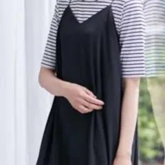 自由区 ジユウク Tシャツ&キャミソールワンピース 2点セット ボーダー×黒44