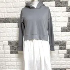 美品【&.NOSTALGIA】グレー フード付き ロングワンピース長袖Mシンプル