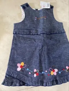 ミキハウス　デニム花柄刺繍ジャンバースカート