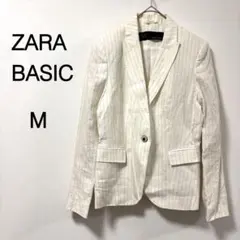 【ZARA BASIC】テーラードジャケット ストライプ リネン ホワイト M