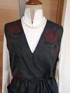 着物リメイクジャンバースカート、大島紬、L〜LLサイズ