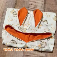 オーダー専用♡うさ耳フード付きタンク ラメ入り リボンうさぎ柄 オレンジ XS〜