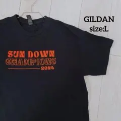 ギルダン クルーネック 半袖 プリント Tシャツ L 黒 綿 100 ストリート