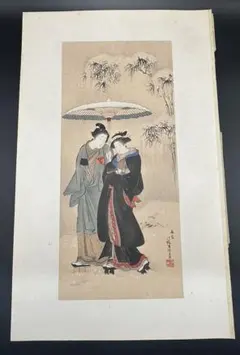 鈴木春信 アンティーク木版画「アイリスガーデンの若い恋人」、素晴らしい 10 鈴木春信 アンティーク木版画「アイリスガーデンの若い恋人