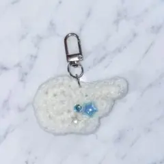 ウィッシュコア ハンドメイド 編み物 羽 キーチェーン キーホルダー 白 水色