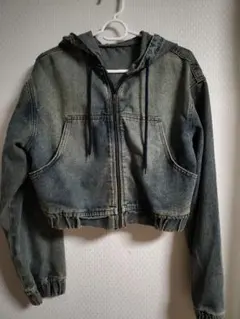 SHEIN フード付きクロップドデニムジャケット S