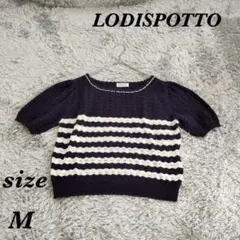 LODISPOTTO (M) 半袖ニット パフスリーブ スクエアネック ビジュー