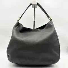 極美品 HIROFU シボ革 ハンドバッグ 肩掛け フラップ Hロゴ ネイビー